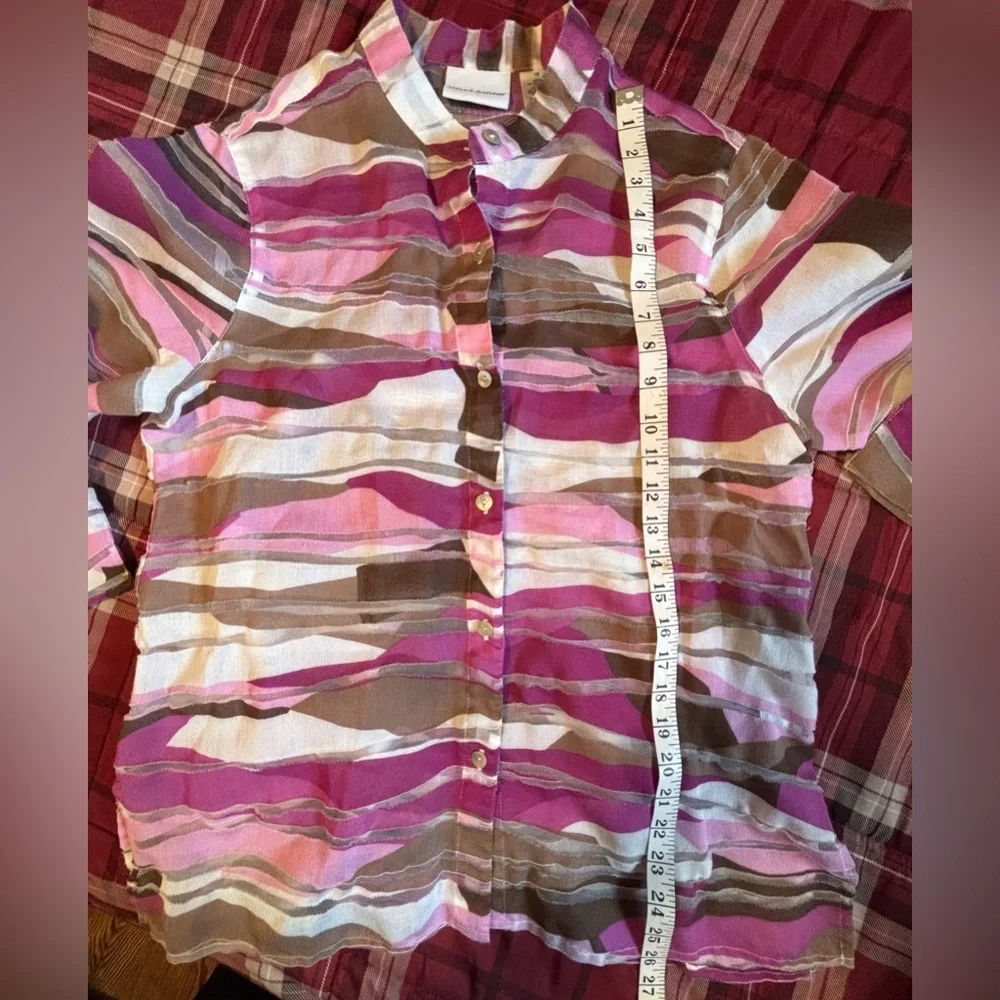 Alfred Dunner Pink, Purple and Gray Striped Semi-Sheer Blouse - Picture 4 of 6